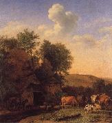POTTER, Paulus A Landscape with Cows,sheep and horses by a Barn oil painting